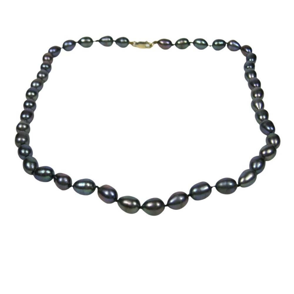 Black Pearl Necklace Sterling Silver Clasp Beads Beaded Dark 17 in